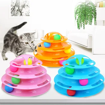 SHUANGMAO 4 Nivele Animal de casă Pisică Jucărie Turn de Piese Disc Pisici Inteligenta Distracții Plătească Triplu Disc de Jucarii Minge de Formare Distracții Placa