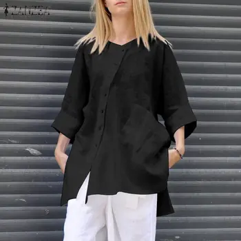 Supradimensionate ZANZEA Femei Tricouri 2021 Feminin Neregulate Topuri de Toamna cu Maneca Lunga Bluza Streetwear 5XL Casual Solid Blusa Femininas