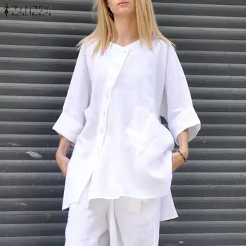 Supradimensionate ZANZEA Femei Tricouri 2021 Feminin Neregulate Topuri de Toamna cu Maneca Lunga Bluza Streetwear 5XL Casual Solid Blusa Femininas