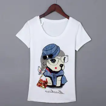 Brand de Moda pentru Femei de Lux High-end de Vară Slim Desene animate Diamant cu mânecă Scurtă T-shirt, Tricouri Top
