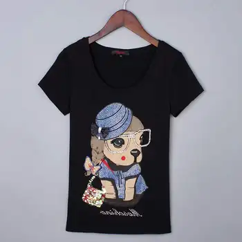 Brand de Moda pentru Femei de Lux High-end de Vară Slim Desene animate Diamant cu mânecă Scurtă T-shirt, Tricouri Top