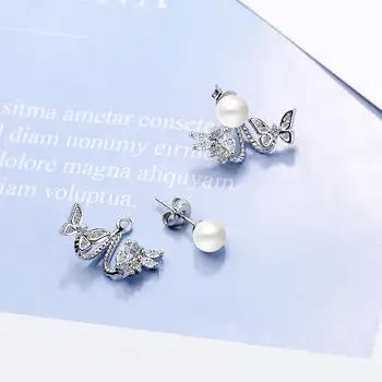 ANENJERY 925 Sterling Silver Charm Fluture Floare Cercel Pentru Femei AAAAA Zircon Cercei Cadou oorbellen S-E822