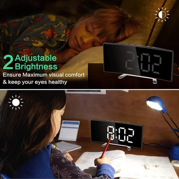 7 Inch Digital Ceas Cu Alarmă Curbat Estompat Led Electronic Digital Desktop Clock Pentru Copii Dormitor Număr Mare Ceas De Masa