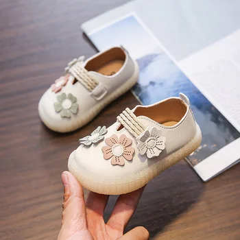 Pantofi de copil Fata 0-1-3 ani copil fata strape pantofi cu flori din piele moale baby pantofi de mers pe jos anti-alunecos D04071