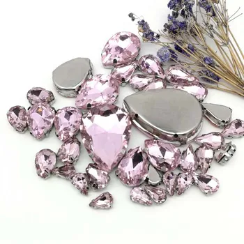 35pcs 8Sizes MIX roz DR. formă de Sticlă de Cristal Sew-on Pietricele de Argint Jos DIY coajă de telefon Mobil si rochia de Mireasa