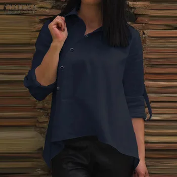 ZANZEA Femei Bluza Office Topuri Mujer Camiseta 2021 Moda Bumbac Solidă Tricou Asimetric Butoane Blusas Chemiser Plus Dimensiune