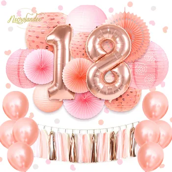 NICROLANDEE 37 buc/set 2019 Nou Fericit Dulce 16 18 21 Petrecerea de Ziua Decorationweet Baloane de Aur Trandafir Roz Decor Acasă DIY
