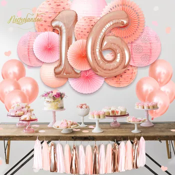 NICROLANDEE 37 buc/set 2019 Nou Fericit Dulce 16 18 21 Petrecerea de Ziua Decorationweet Baloane de Aur Trandafir Roz Decor Acasă DIY