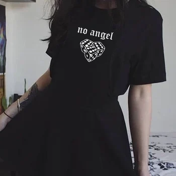 Femeile Nu e un Înger Negru Gotic Tricou Egirl Moda Stil Grunge Vrăjitoare Tricou Bumbac Supradimensionate Maneci Scurte Tee Femei Top