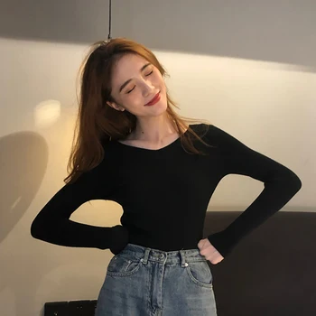 Shintimes V-Neck Pulover Femei Tricotate 2019 Moda Toamna Iarna Haine de Înaltă Elastic coreean de sex Feminin Pulover Feminino Trage Femme