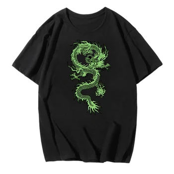 Laamei Dragon Print T-Shirt Femei Plus Dimensiune Maneca Scurta Casual Streetwear Supradimensionate Tricouri Lungi De Bază Tricouri Femei Vara