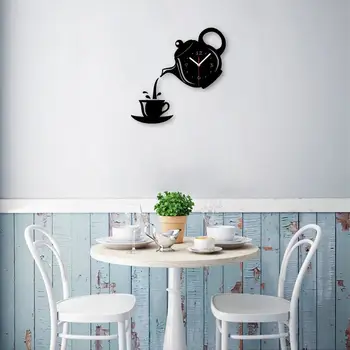 Creative Diy Acrilice Ceașcă de Cafea Ceainic 3D Ceas de Perete Decorativ Bucătărie Ceasuri de Perete Camera de zi Sala de Mese Decor Acasă Ceas