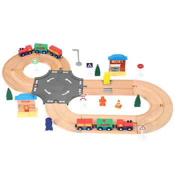 De lemn de cale Ferată de Tren Stabilit Opt Caracter Lemn Urmări Piesa de Tren Compatibil Tren din Lemn Set de Jucării Jucarii pentru Copii, Cadouri de Ziua de nastere