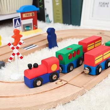 De lemn de cale Ferată de Tren Stabilit Opt Caracter Lemn Urmări Piesa de Tren Compatibil Tren din Lemn Set de Jucării Jucarii pentru Copii, Cadouri de Ziua de nastere