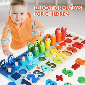 Montessori Educative Jucarii din Lemn Pentru copii Bord Matematica Pescuit numere Numere de Potrivire Formă Digitală Meci de Educație Timpurie Jucărie
