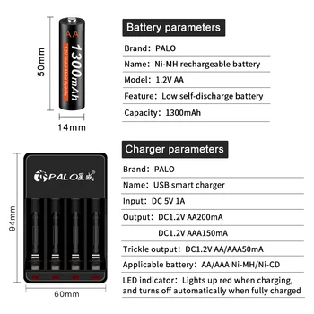 PALO Baterie AA 1.2 V Ni-MH AA Baterie Reîncărcabilă LED Incarcator 1300MAH Baterii Pentru ceas cu Alarma,aparat de ras Electric,Electric jucărie