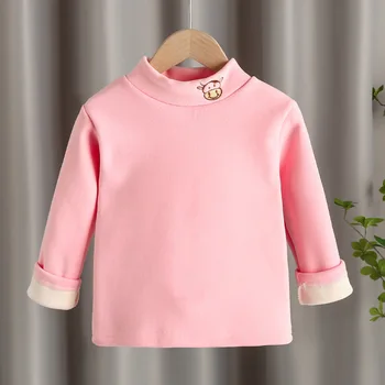 Culoare solidă de Vacă Broderie Strat de Bază Fete Bluze Pentru Fete Îmbrăcăminte T-shirt 2020 pentru Copii de Iarnă Ține de Cald Tendință Topuri de Moda