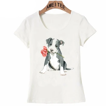 Noi de Vara Femei T Shirt Valentine Rose Pit Bull Dog Hip Hop Tricou Mini Schnauzer Boston Terrier Topuri Casual fată Drăguță Tees