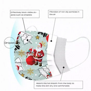 10buc Cadou de Crăciun de Unică folosință, Mască de Desene animate Imprimate Respirabil Masti de Praf 3ply Earloops de Protecție Gura Acoperi Mascarilla