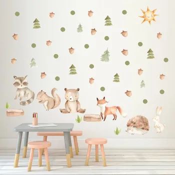 Desene animate de Animale de Pădure Iepure Vulpe DIY Stil Nordic Perete Autocolant Copil camere Copii pictura Murala Decalcomanii Pepinieră Decor Acasă