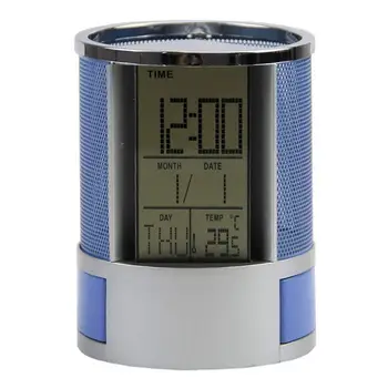 Papetarie Organizator Box-Office LCD Ceas cu Alarmă Timp de Afișare a Temperaturii Creion Stilou Titularul Organizator Birou Machiaj Perie Caz