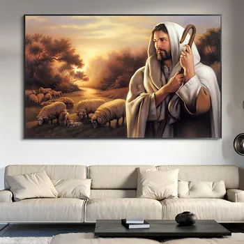 Isus Mânând SheepOil Pictura pe Panza Cuadros Postere si Printuri Scandinave Arta de Perete Poza Decor Acasă