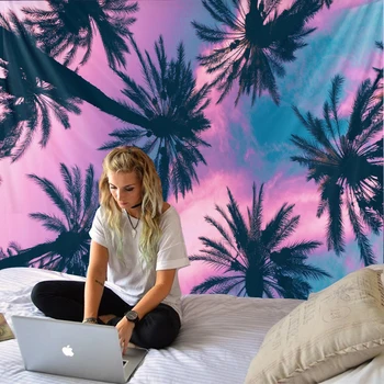 De vânzare fierbinte modele de explozie nucă de cocos copac peisaj imprimare de fundal tapiserie de perete decor pânză mai multe dimensiuni