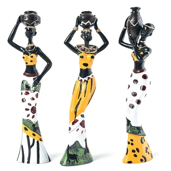 3Pcs Retro Vaza Femeie Africană Statuie Exotice Rășină Cultura Set Figurine pentru Acasa, Hotel, Camera de zi de Decorare Ornamente artizanale Ye