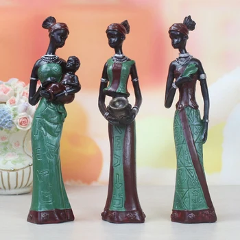 3Pcs Retro Vaza Femeie Africană Statuie Exotice Rășină Cultura Set Figurine pentru Acasa, Hotel, Camera de zi de Decorare Ornamente artizanale Ye