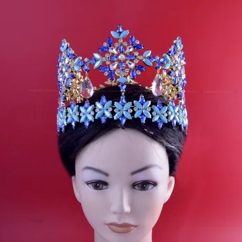 02222 Globale De Înaltă Calitate Full Tiara Legăna Pandantiv Stras De Cristal De Mână Făcut De Păr Bijuterii Miss World Coroane
