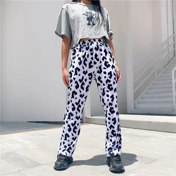 QWEEK Hip Hop Lapte de Vacă Pantaloni Femei de Înaltă Talie Pantaloni Largi pentru Femei Vrac Streetwear Femei Pantaloni