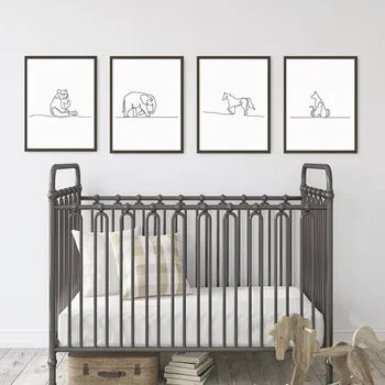 Minimalist Continuă O Linie de Desen Pepinieră de Perete de Arta Canvas Tablou Poster de Imprimare Imaginile pentru Baby Boy Camera Decorative