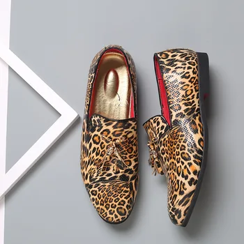 De Dimensiuni Mari 38-48 Oamenii Leopard Din Piele Mocasini Pantofi De Brand Clasic Ciucure Bocanc Om Încălțăminte De Damă Plate Pantofi Casual, Pantofi Bullock