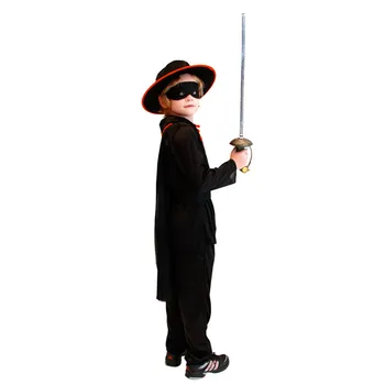 Copii Copil Negru Mascat Bandido Zorro Costum de Halloween pentru Baieti Purim Carnaval bal Mascat Tinuta