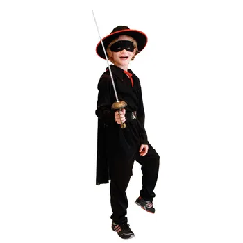 Copii Copil Negru Mascat Bandido Zorro Costum de Halloween pentru Baieti Purim Carnaval bal Mascat Tinuta