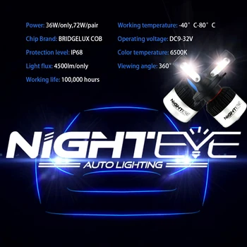 NIGHTEYE 2 buc LED H4 H7 H8 H9 H11 HB4 9006 H1 9005 HB3 Masina Faruri Becuri Lampă cu LED-uri cu COB Chip 9000LM Auto proiectoare Ceata 6500