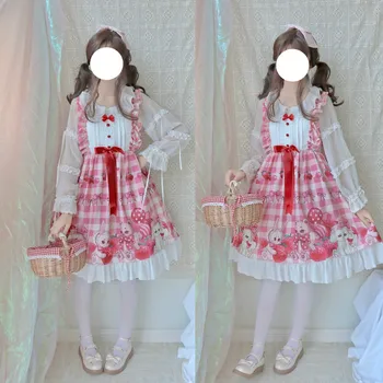 Japonia Kawaii Roz Lolita Dulce de Căpșuni fără Mâneci JSK Iepure Drăguț Dulce Lolita JSK Rochie Fete Princess Party Cosplay Dress