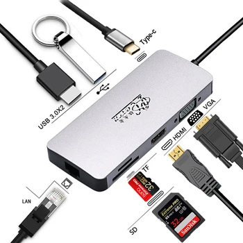 PCER USB de Tip C HUB Pentru USB3.0 HDMI, VGA, RJ45 Gigabit Ethernet SD/TF PD încărcare Adaptor USB de C docking station tip c hub converter