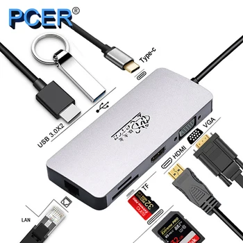 PCER USB de Tip C HUB Pentru USB3.0 HDMI, VGA, RJ45 Gigabit Ethernet SD/TF PD încărcare Adaptor USB de C docking station tip c hub converter