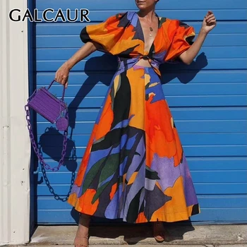VGH Backless Mozaic Lovit de Culoare Rochie Pentru Femei V-Gât Lantern Maneca Talie Înaltă, Rochii Casual Femei 2020 Toamna de Moda Noua