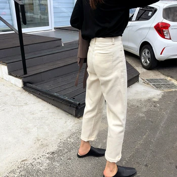 Lung Și Drept Pantaloni Femei Orez Alb Vintage Casual Slim Blugi Denim Pantaloni Prietenul Coreean Pantaloni Plus Dimensiune Talie Mare W408