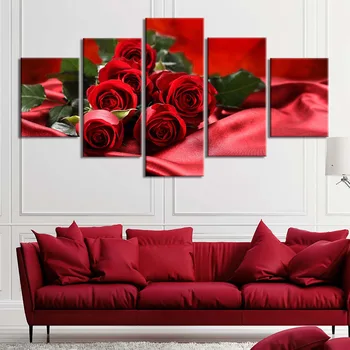 HD Printuri 5 Piese Trandafir Rosu floare Imagine Poster pentru Decor acasă hotel decor Panza Pictura Arta de Perete Cadru