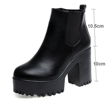 10 CM Tocuri Platforma Cizme Femei Desginer Pantofi de Femeie Tocuri de Bloc Nou Plataforma Femei Cizme din Piele Glezna Cizme Rotund Toe