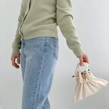 Fetelor sac coreeană stil Simplu Panza Clapa Ruched Epocă Solid Moale genți de mână poșete pentru adolescente