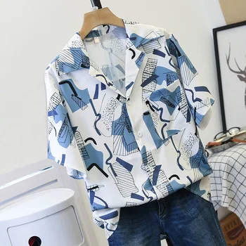 Femei Camasa Casual De Vara Harajuku Imprimare Maneca Scurta Tricouri Femei Blusas Topuri Retro Imprimare Șifon Bluze