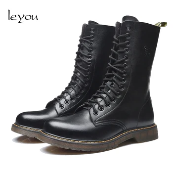 Leyou Brand Vintage Militare Cizme Barbati Cizme Înalte Piele Pantofi pentru Bărbați Cizme Motocicleta de Echitatie Om Pantofi Dantela-up