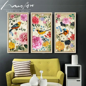 3 bucată de pânză de artă Animal flori panza pictura arta postere si printuri decorative imagini de păsări duvar tablolar pentru camera de zi