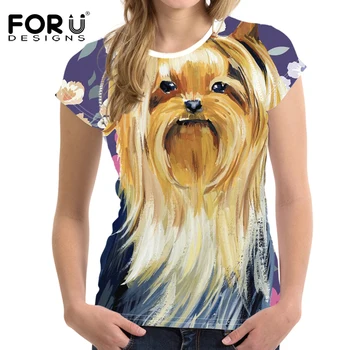 FORUDESIGNS Animal tricou tricouri Femei O-Neck Floral Yorkie de Imprimare t tricoul pentru Femei Fete Kawaii Topuri Tee Rece de Dimensiuni Mari
