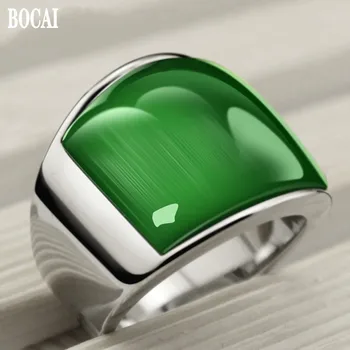 Lumina lunii oraș Han ediție bărbați dominator inel de oțel titan moda verde ochi de pisica bijuterie inel de deget inel