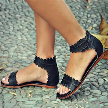 Pantofi Femei 2019 Pantofi De Vara Pentru Femeie Clasice Peep Toe Flats Sandale Plus Dimensiune Încăltăminte Într-Femme Casual Pantofi De Plaja Droshipping